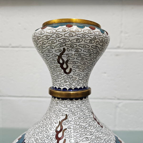 Stunning Vintage Chinese Cloisonné Vase decorated with 5 toed dragon.  Please see photos as they form part of the description.