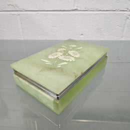 Superb Vintage Alabaster Trinket/Jewellery Box Decorated with Floral Sprays.  Please see photos as they form part of the description.