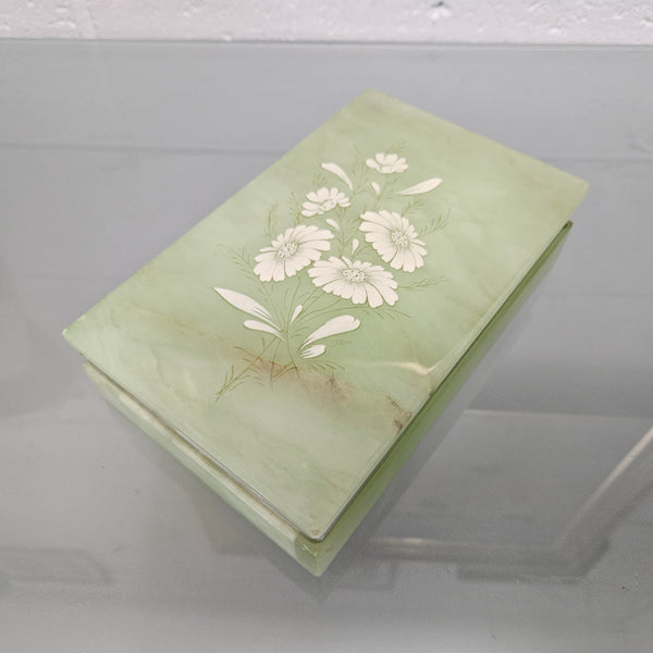 Superb Vintage Alabaster Trinket/Jewellery Box Decorated with Floral Sprays.  Please see photos as they form part of the description.