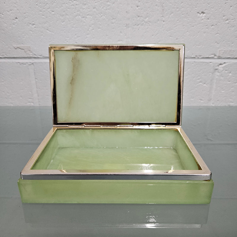 Superb Vintage Alabaster Trinket/Jewellery Box Decorated with Floral Sprays.  Please see photos as they form part of the description.