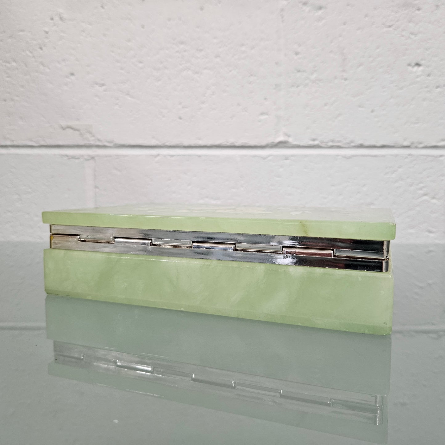 Superb Vintage Alabaster Trinket/Jewellery Box Decorated with Floral Sprays.  Please see photos as they form part of the description.