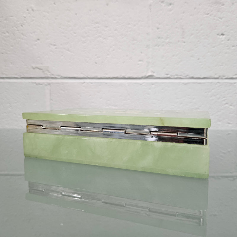 Superb Vintage Alabaster Trinket/Jewellery Box Decorated with Floral Sprays.  Please see photos as they form part of the description.