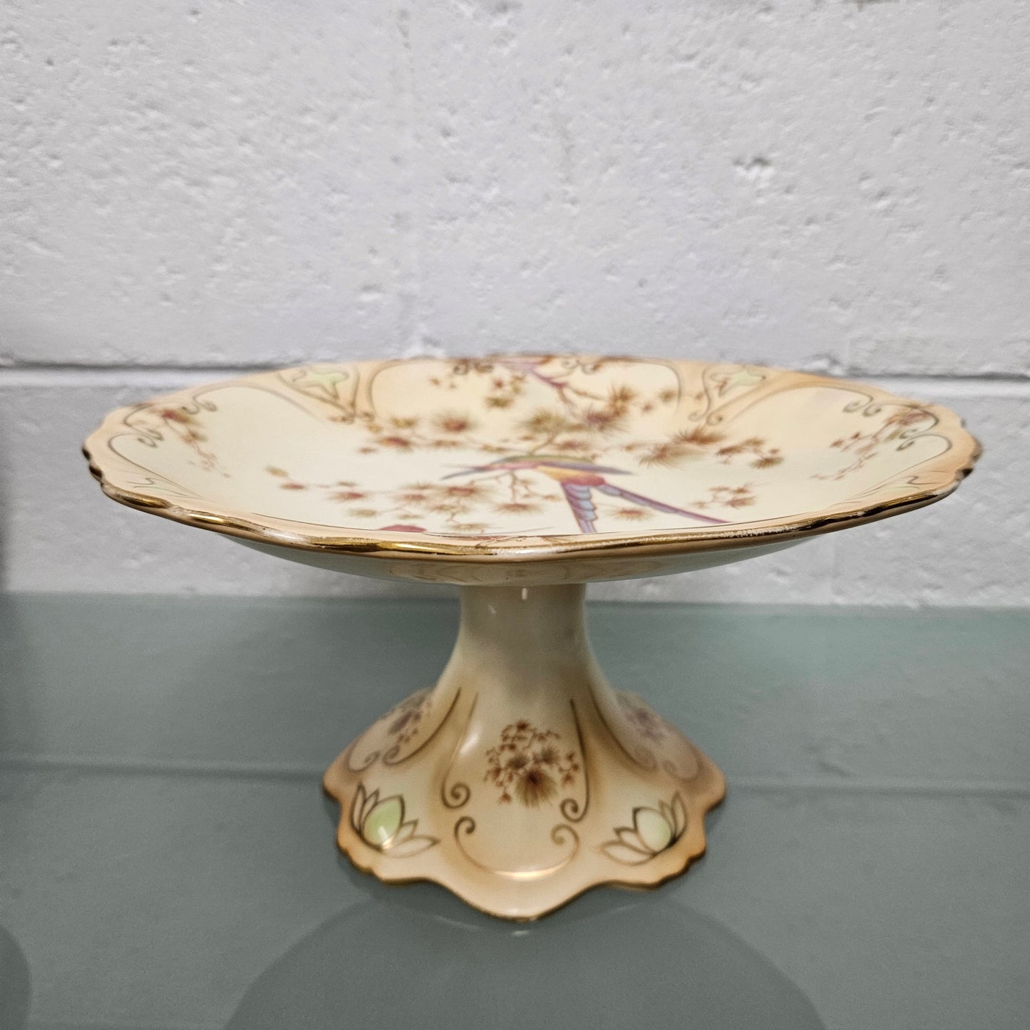 Delightful Crown Ducal Cake Stand decorated with Birds and Flora.  Please see photos as they form part of the description.