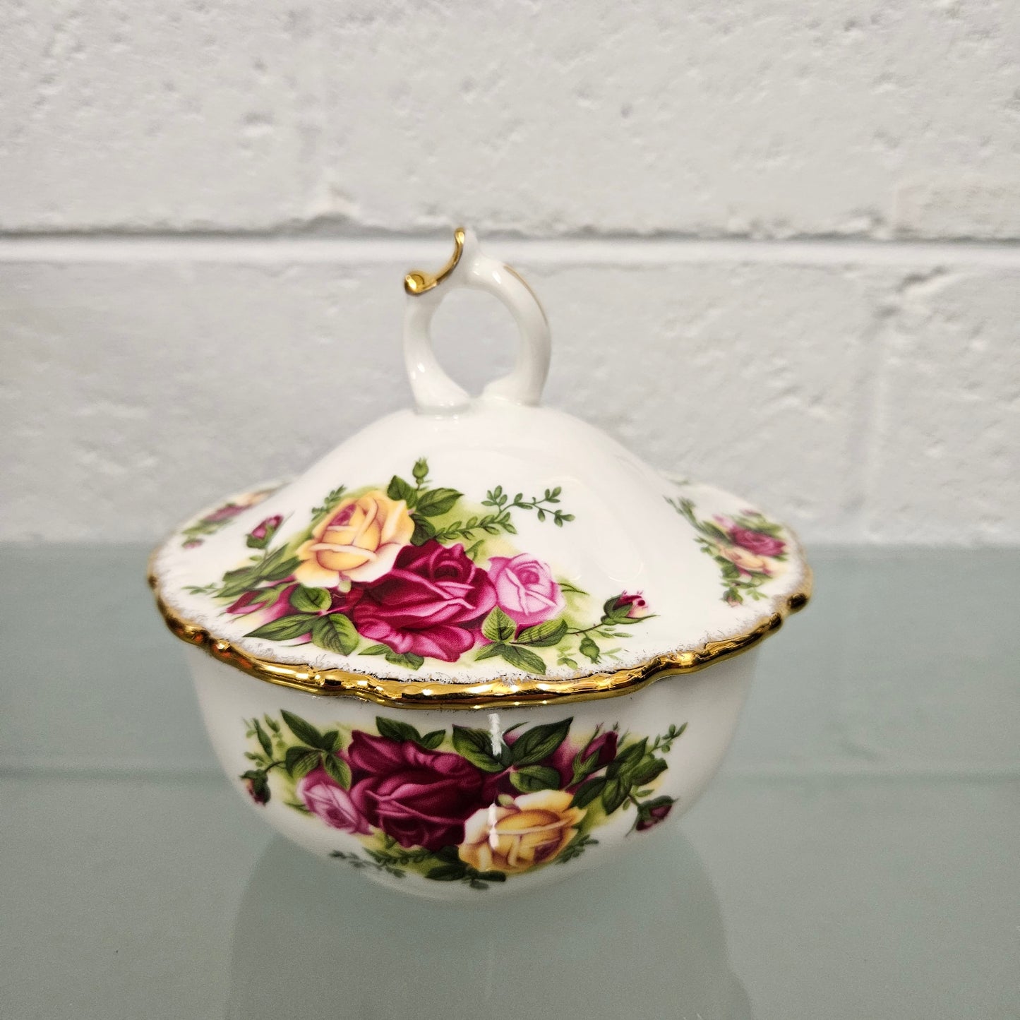 Royal Albert "Old Country Roses" small covered bowl.  Please see photos as they form part of the description.