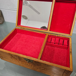 Vintage Chinese Carved Maple 2 sectional Jewellery Box with brass latch. Please see photos as they form part of the description.