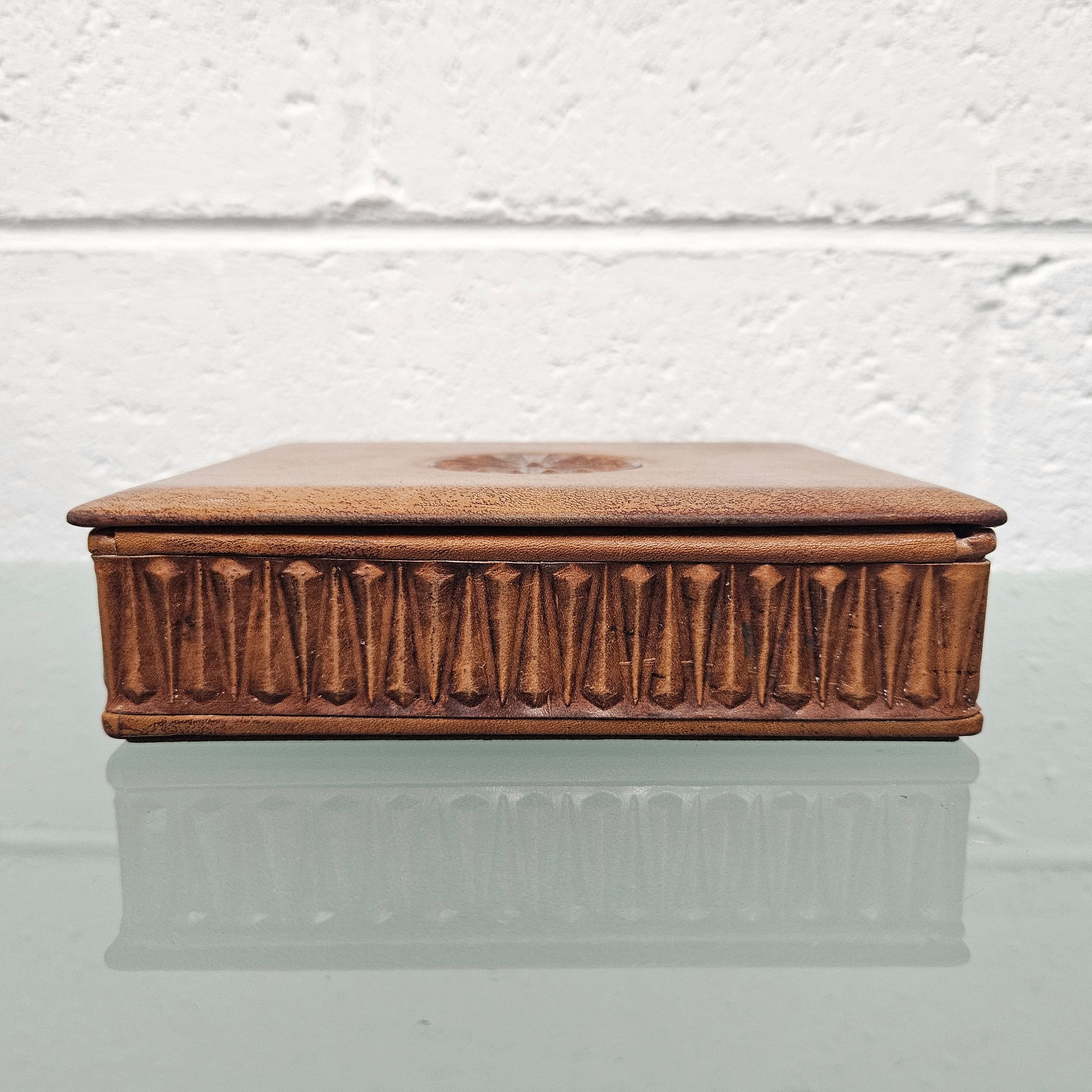 Vintage Embossed Leather & Wood Trinket Box | Antique & Vintage | Moonee Ponds Antiques | Australia Wide Delivery