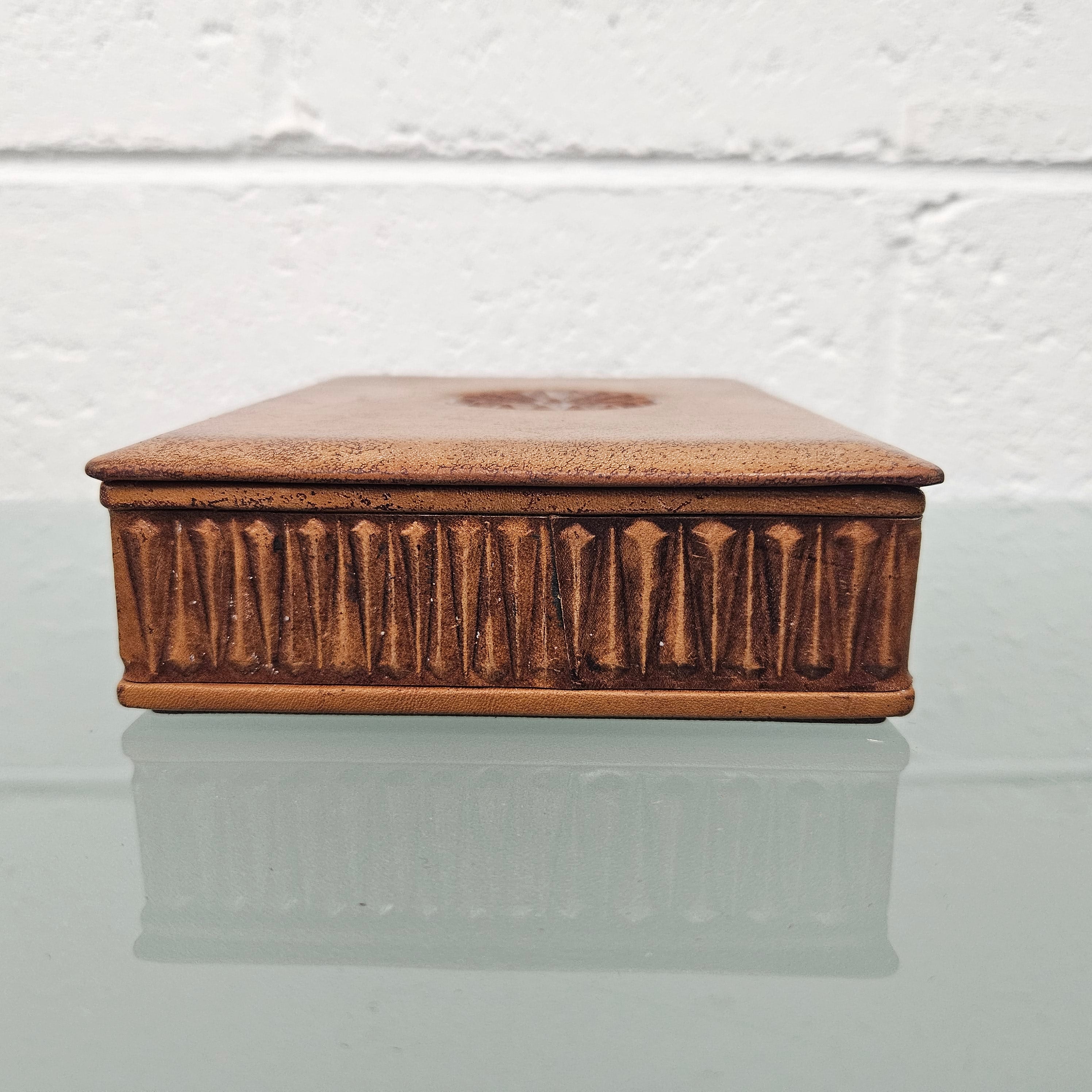 Vintage Embossed Leather & Wood Trinket Box | Antique & Vintage | Moonee Ponds Antiques | Australia Wide Delivery