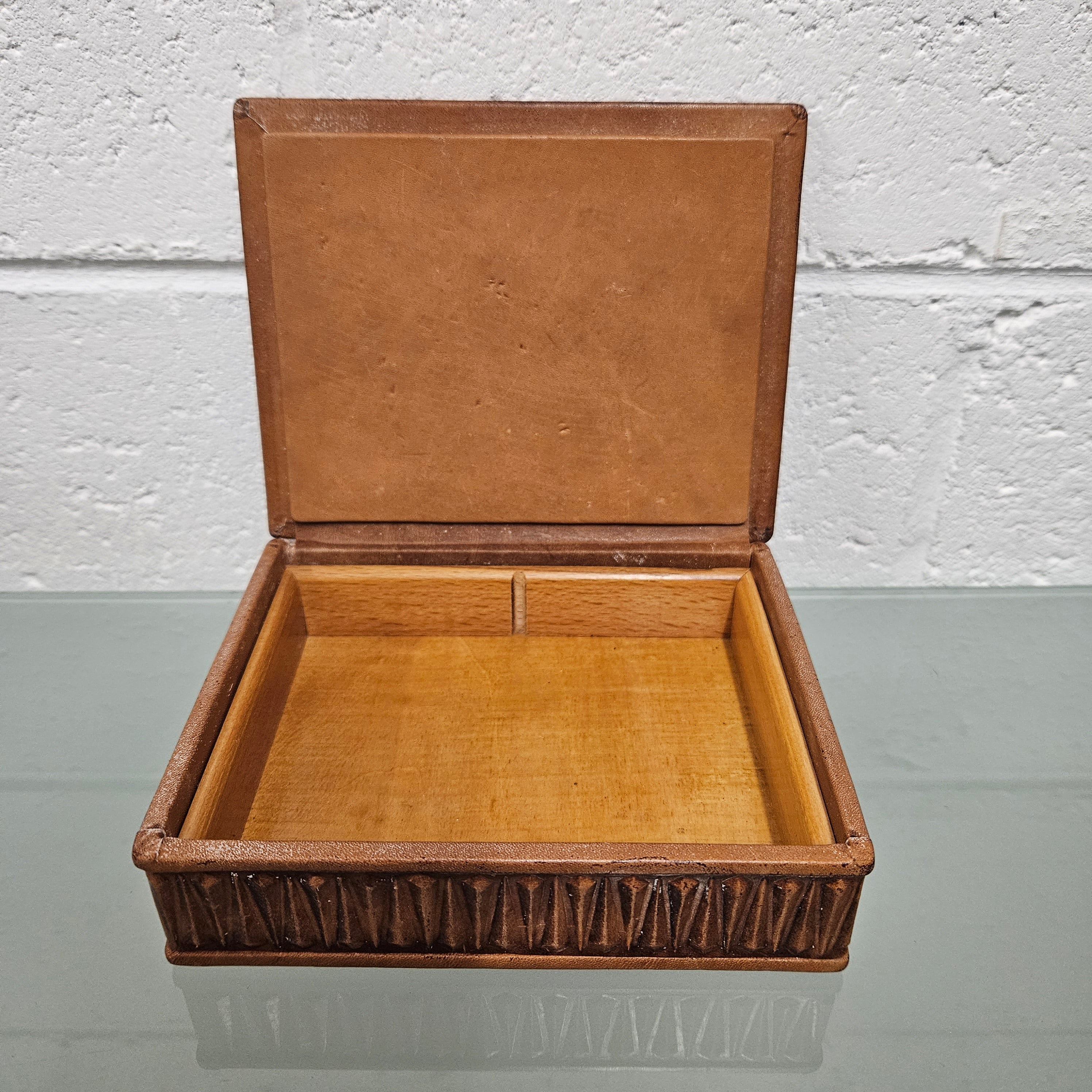 Vintage Embossed Leather & Wood Trinket Box | Antique & Vintage | Moonee Ponds Antiques | Australia Wide Delivery