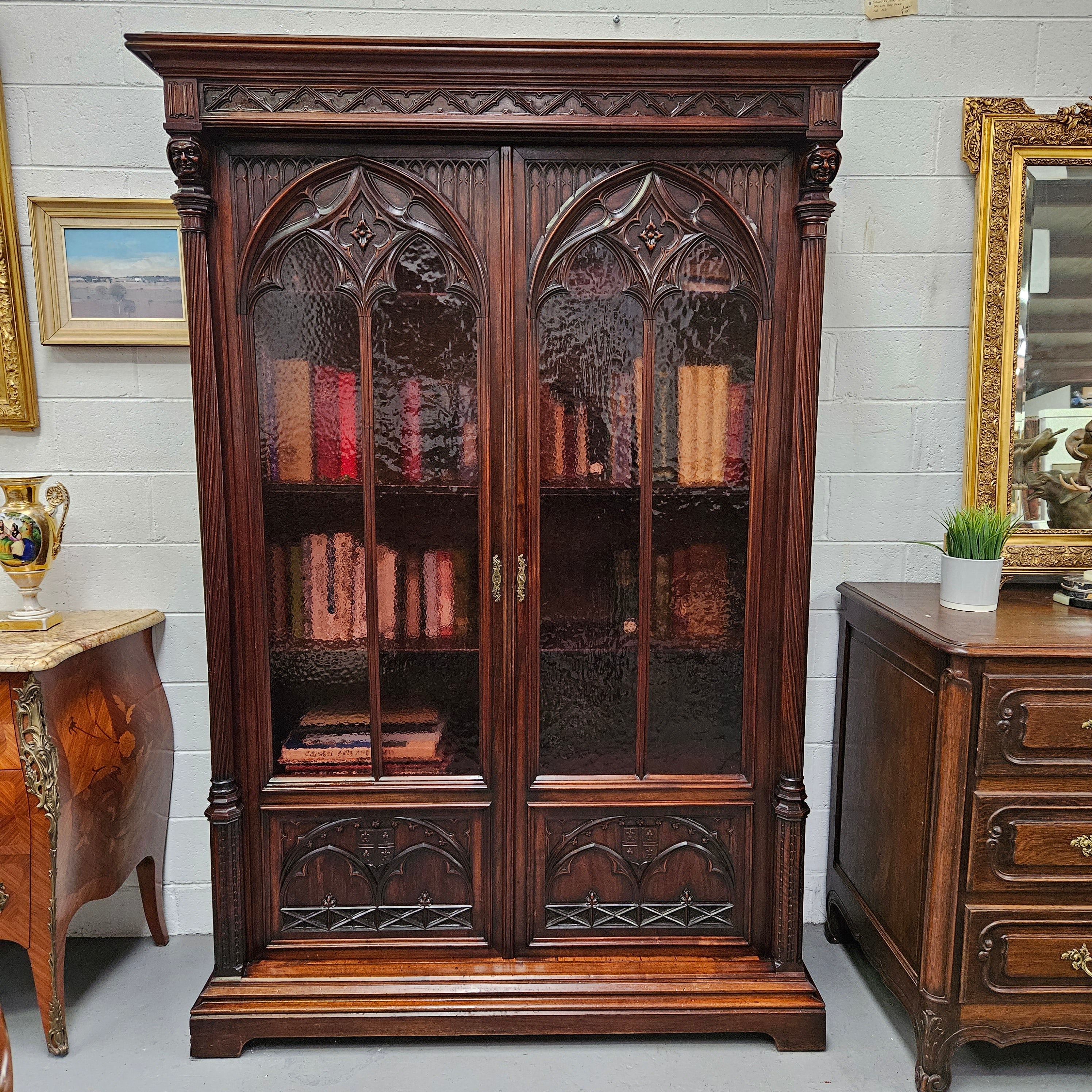Amazing 19th Century French Walnut Gothic Style Two Door Bookcase | Antique & Vintage | Moonee Ponds Antiques | Australia Wide Delivery