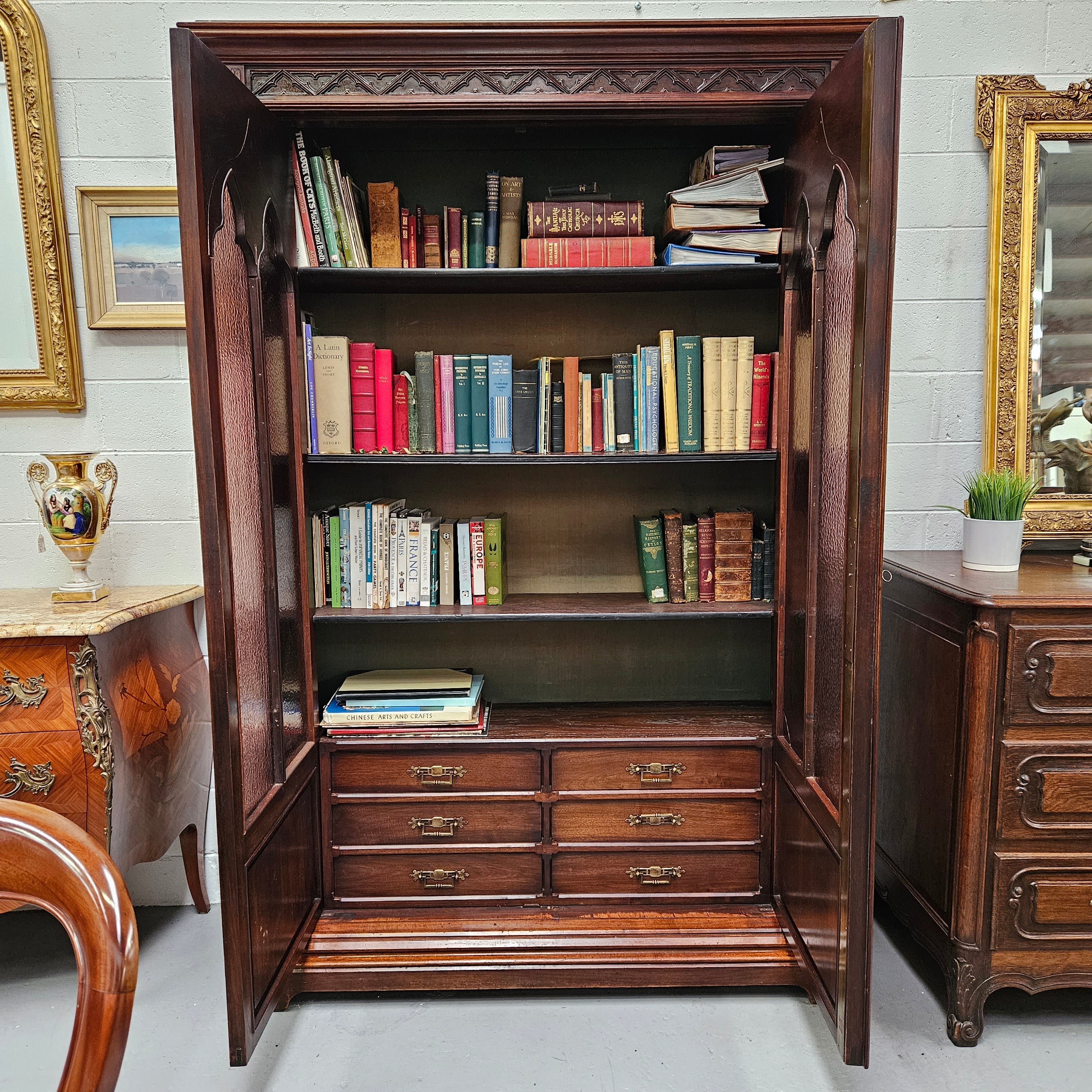 Amazing 19th Century French Walnut Gothic Style Two Door Bookcase | Antique & Vintage | Moonee Ponds Antiques | Australia Wide Delivery