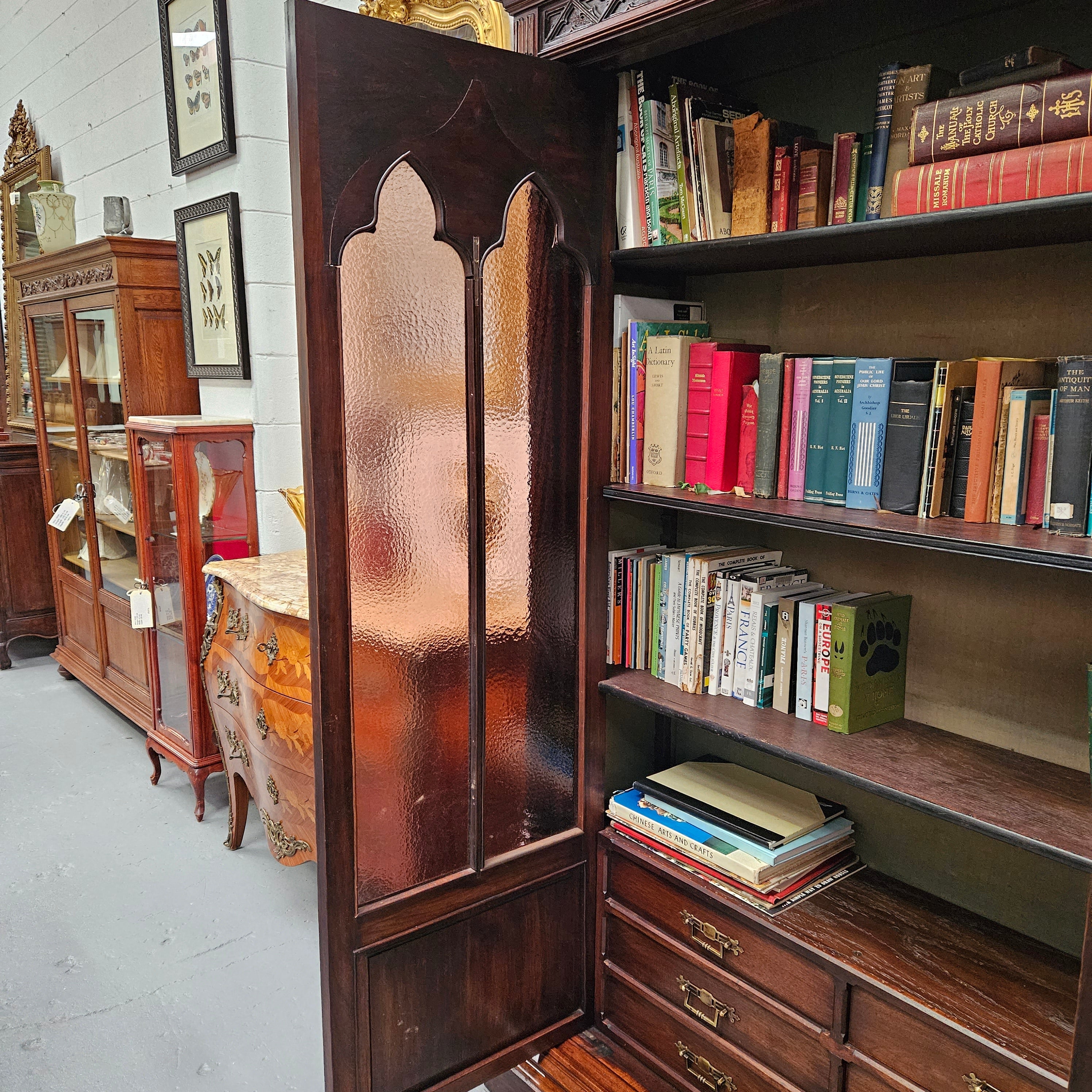 Amazing 19th Century French Walnut Gothic Style Two Door Bookcase | Antique & Vintage | Moonee Ponds Antiques | Australia Wide Delivery