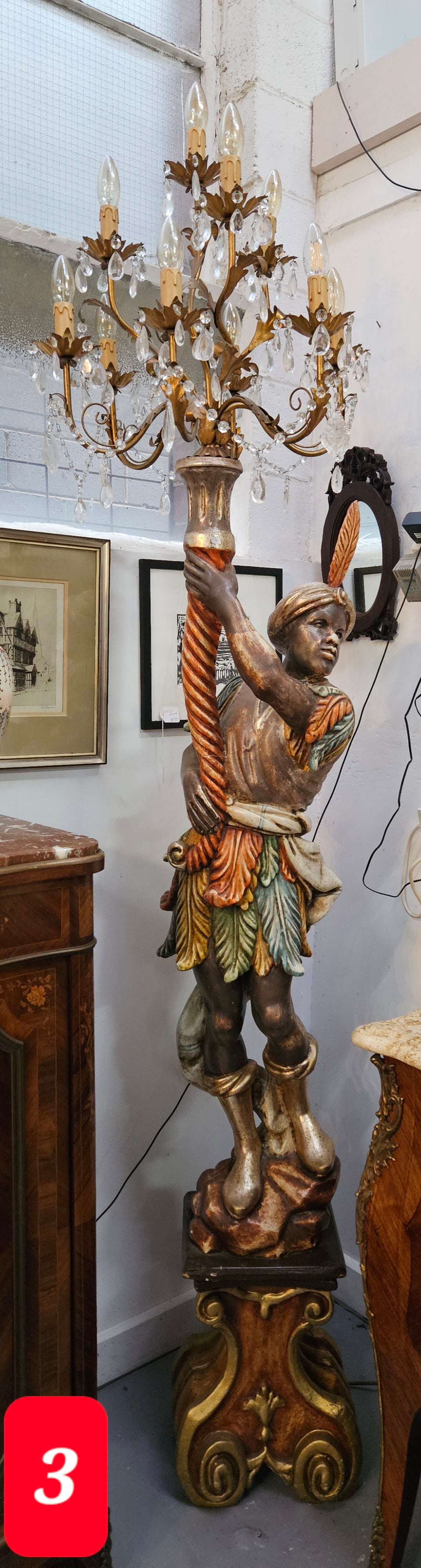 Italian Wooden Carved Blackamoor Lamp