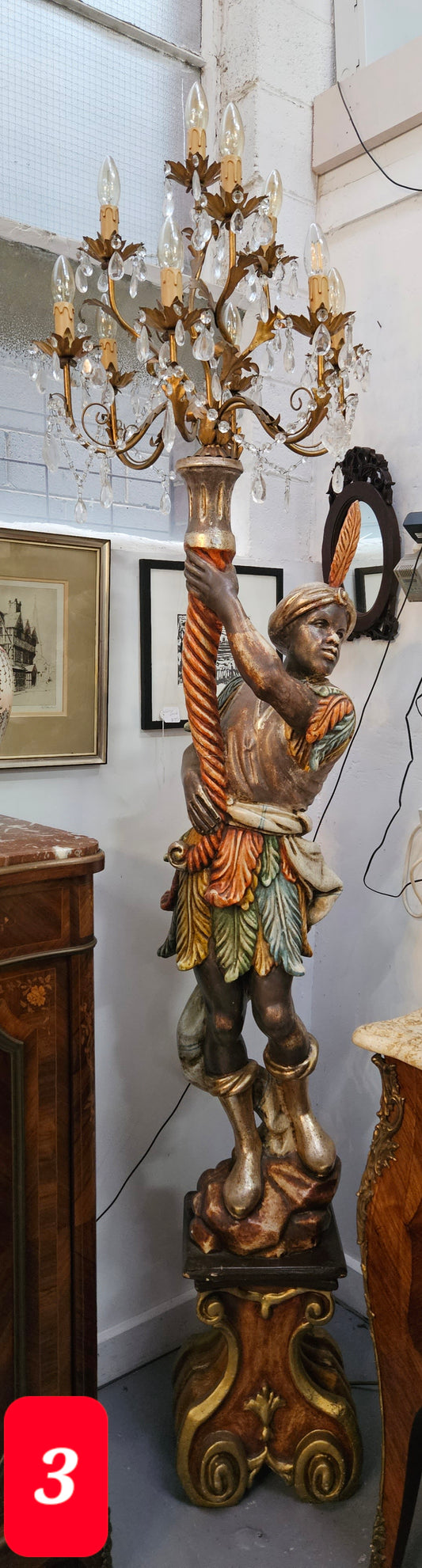 Italian Wooden Carved Blackamoor Lamp