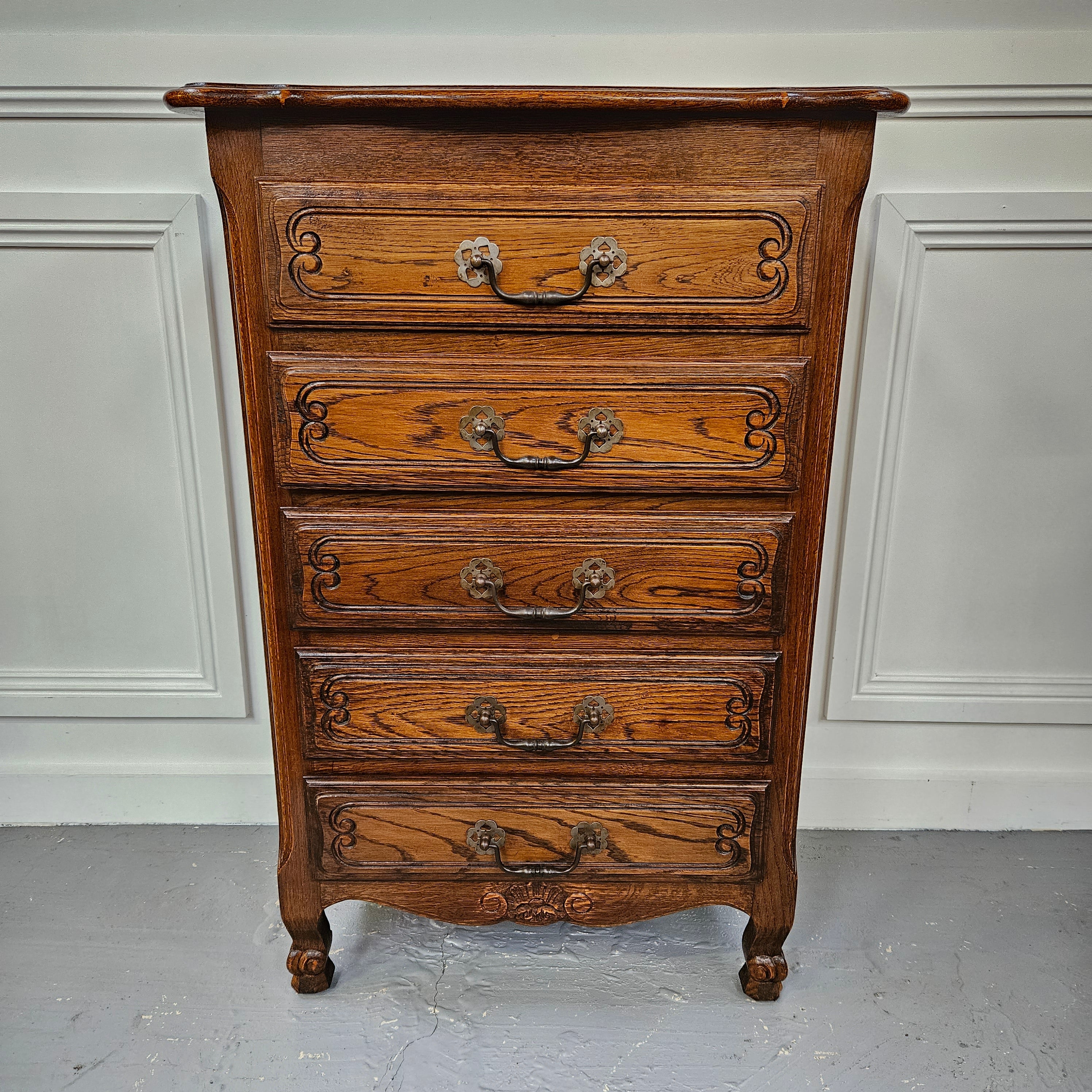 French Provincial Five Drawer Oak Chest Of Drawers | Antique & Vintage | Moonee Ponds Antiques | Australia Wide Delivery
