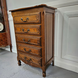 French Provincial Five Drawer Oak Chest Of Drawers