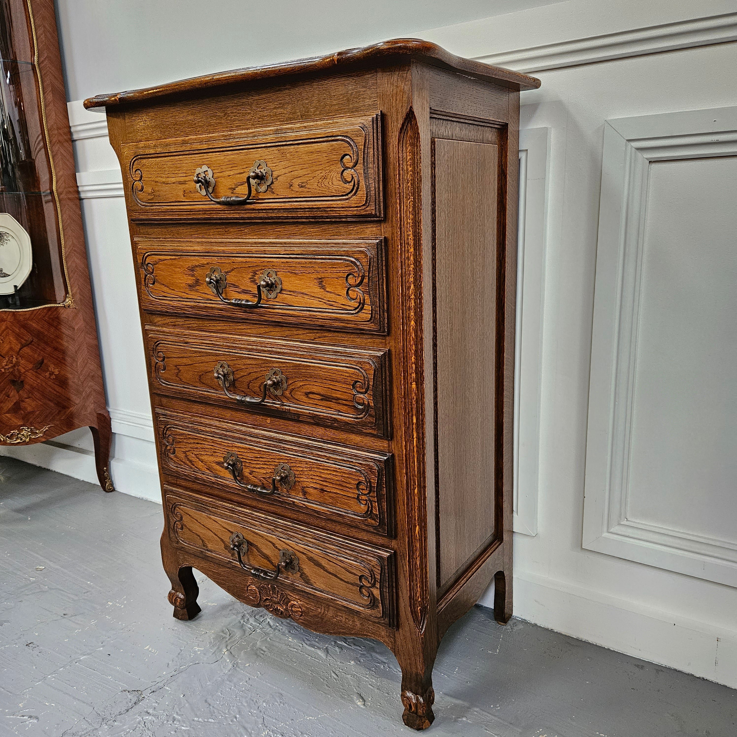 French Provincial Five Drawer Oak Chest Of Drawers | Antique & Vintage | Moonee Ponds Antiques | Australia Wide Delivery