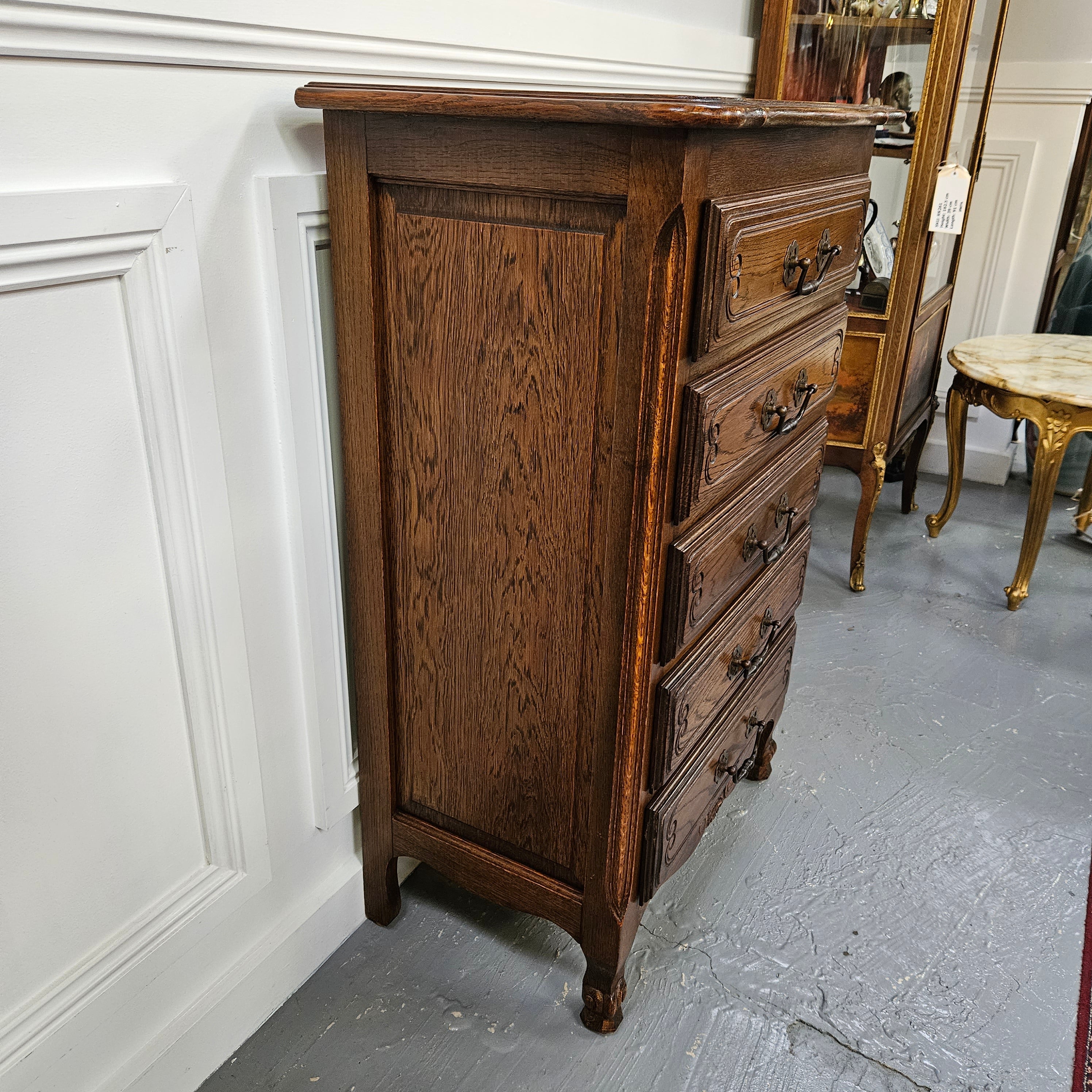 French Provincial Five Drawer Oak Chest Of Drawers | Antique & Vintage | Moonee Ponds Antiques | Australia Wide Delivery