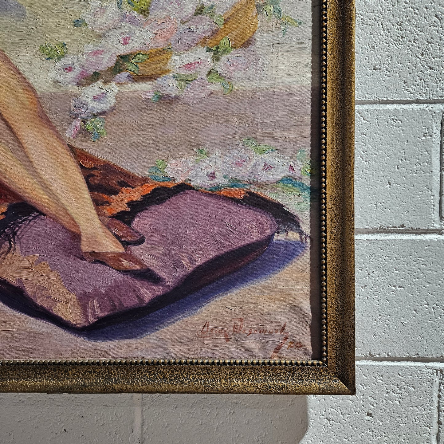 Art Deco Oil On Canvas Of Lounging Lady Signed