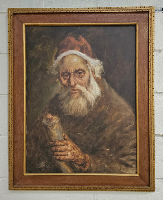 European 'Man Holding Scroll' Oil On Canvas In Frame