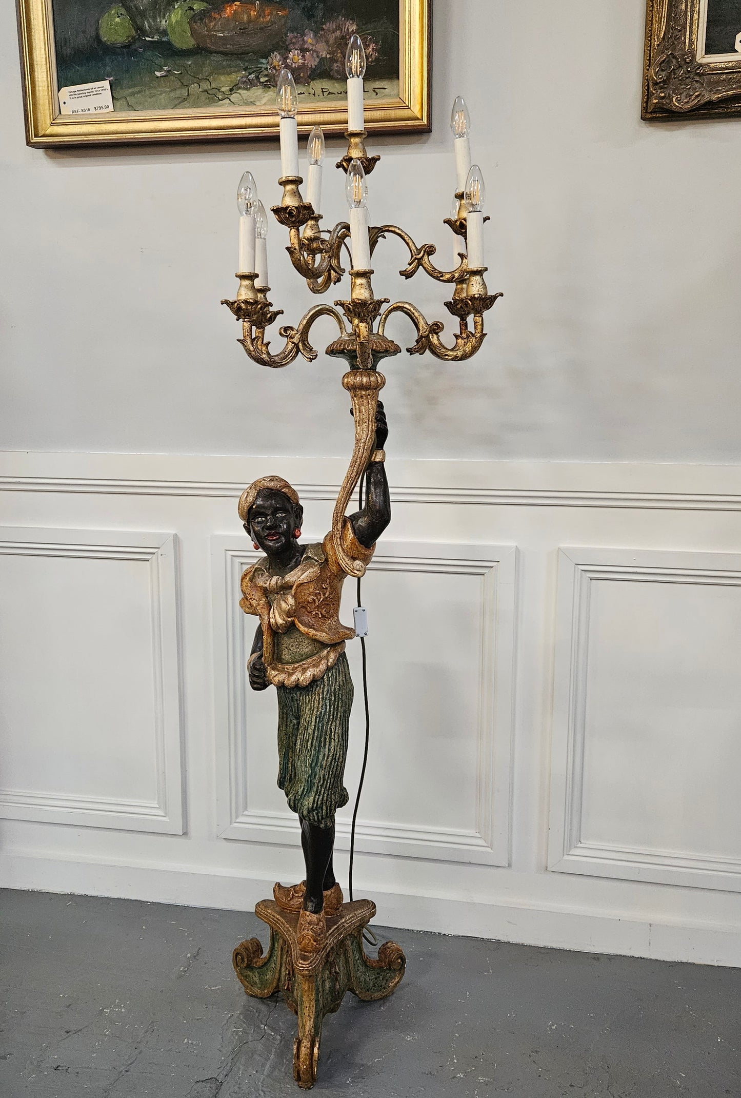 Sourced From France 10 Arm Blackamoor Floor Lamp