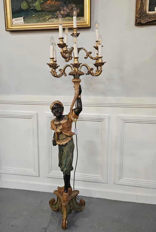 Sourced From France 10 Arm Blackamoor Floor Lamp