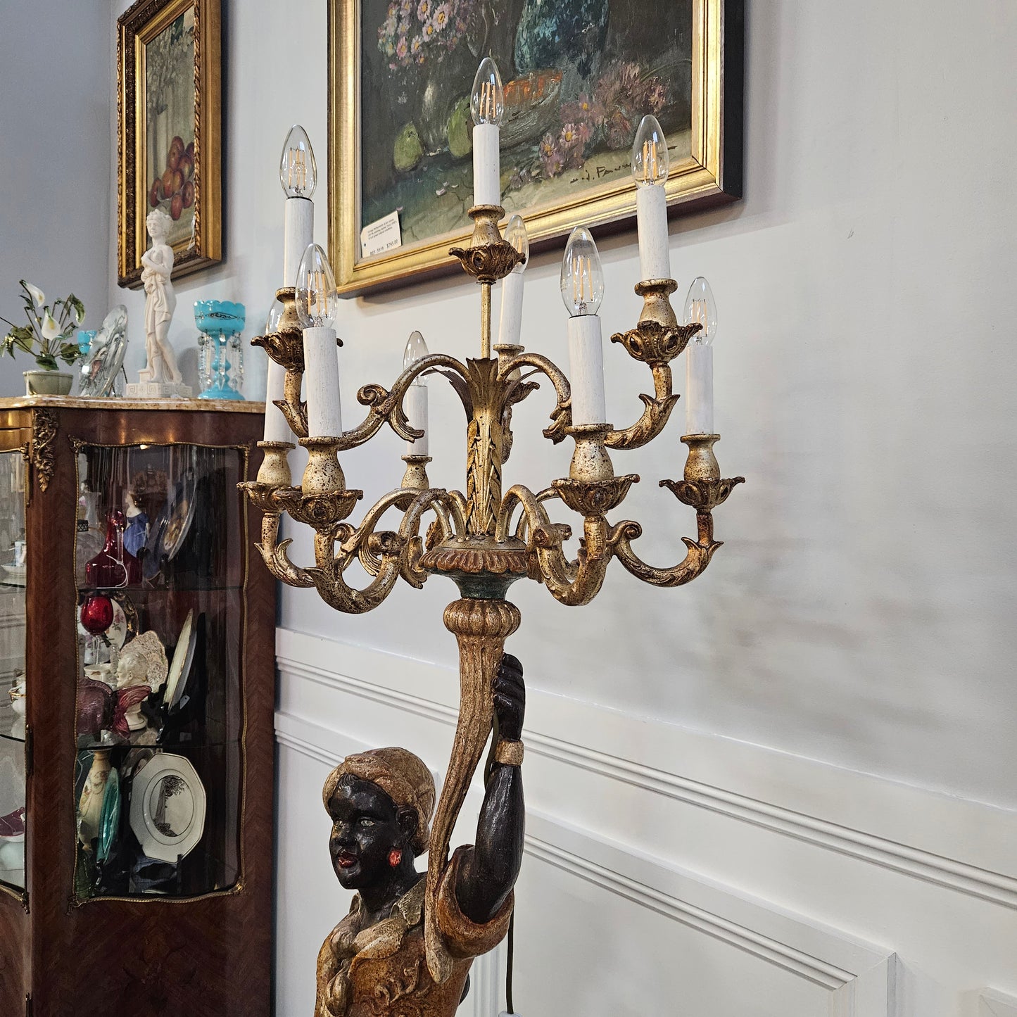 Sourced From France 10 Arm Blackamoor Floor Lamp