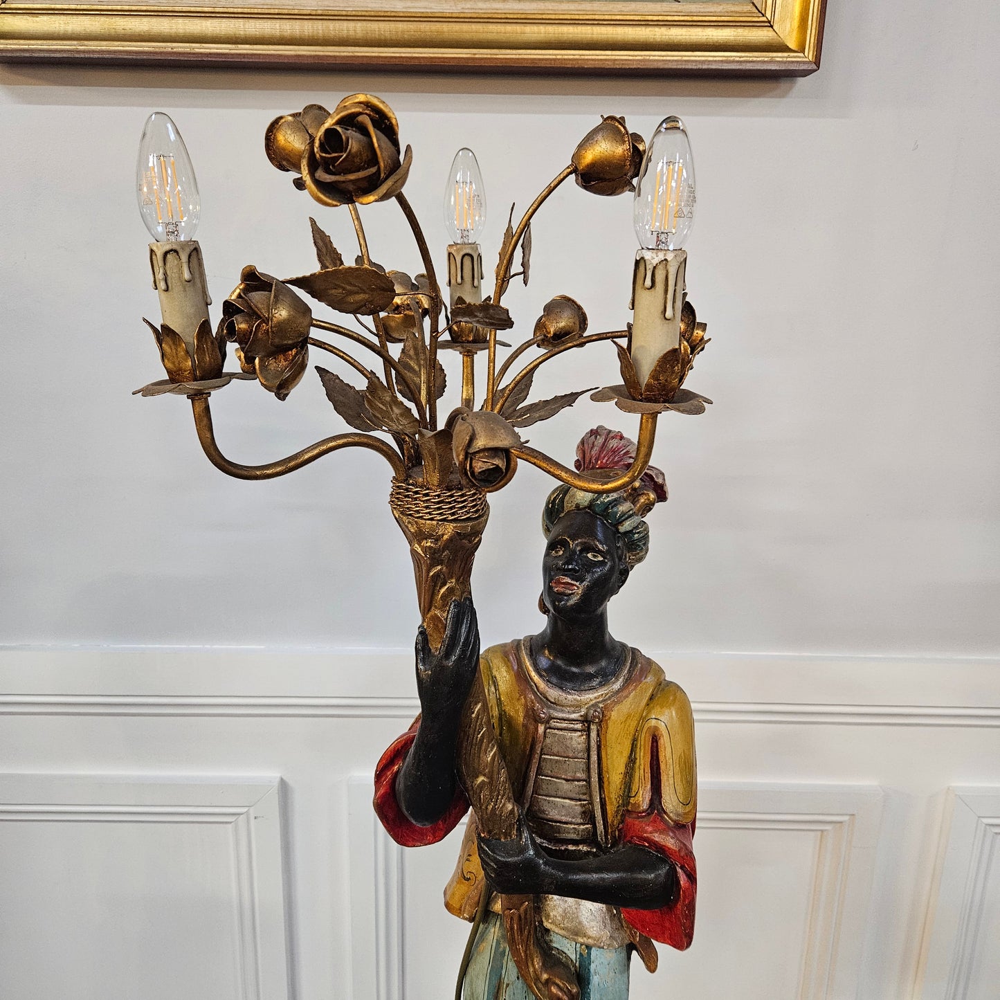 Sourced From France 3 Light Blackamoor Floor Lamp