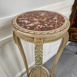 French Antique Hand-Painted Inset Marble Top Pedestal