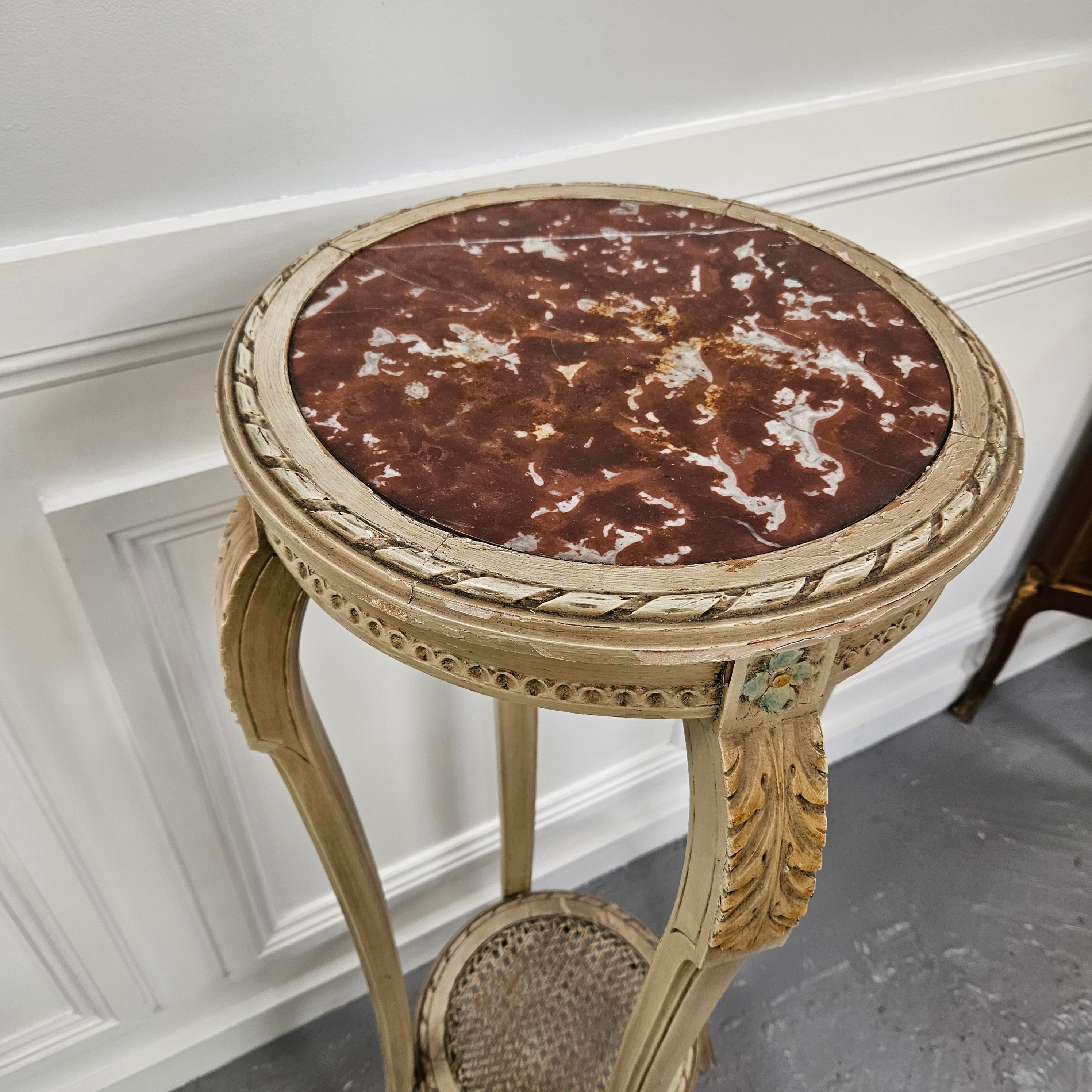 French Antique Hand-Painted Inset Marble Top Pedestal | Antique & Vintage | Moonee Ponds Antiques | Australia Wide Delivery