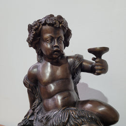 Signed Egisto Rossi Bronze Bacchus Child Holding Chalice