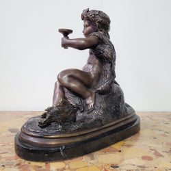 Signed Egisto Rossi Bronze Bacchus Child Holding Chalice | Antique & Vintage | Moonee Ponds Antiques | Australia Wide Delivery
