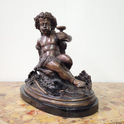 Signed Egisto Rossi Bronze Bacchus Child Holding Chalice | Antique & Vintage | Moonee Ponds Antiques | Australia Wide Delivery