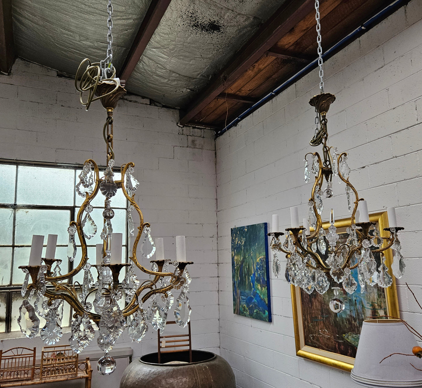 Rare Pair Of Crystal And Gilt Bronze Chandeliers