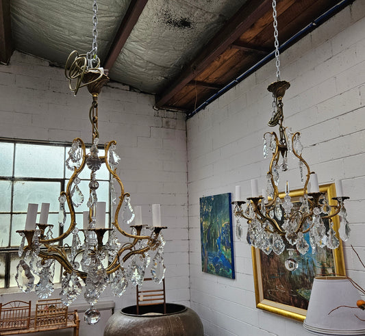 Rare Pair Of Crystal And Gilt Bronze Chandeliers
