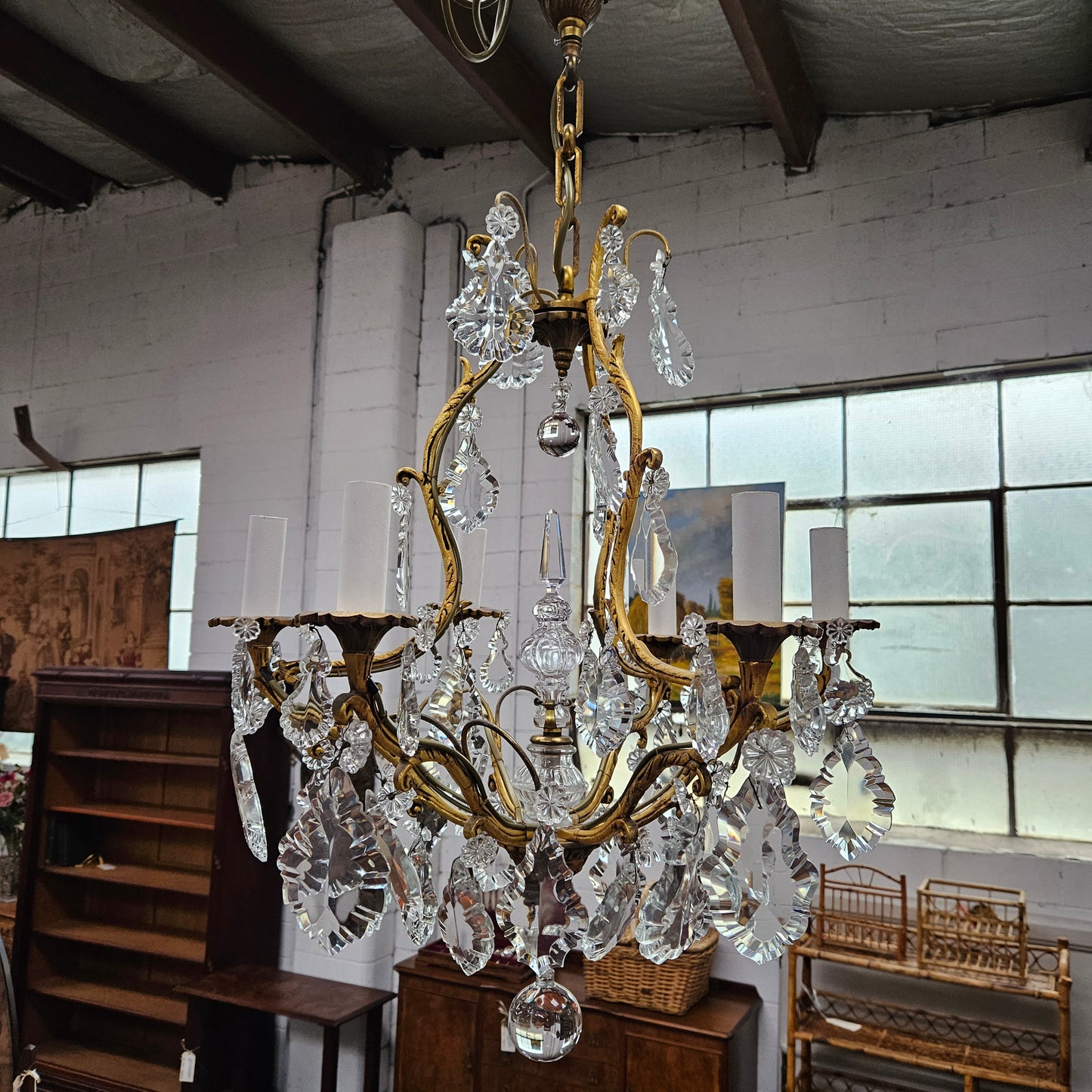 Rare Pair Of Crystal And Gilt Bronze Chandeliers