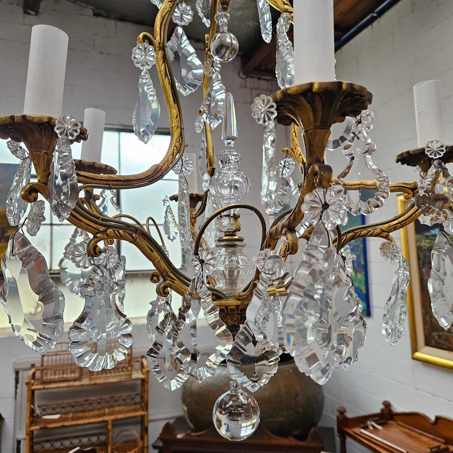 Rare Pair Of Crystal And Gilt Bronze Chandeliers