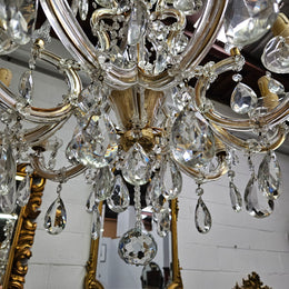 Matching Pair Of Antique French Ten Arm Crystal And Bronze Chandeliers