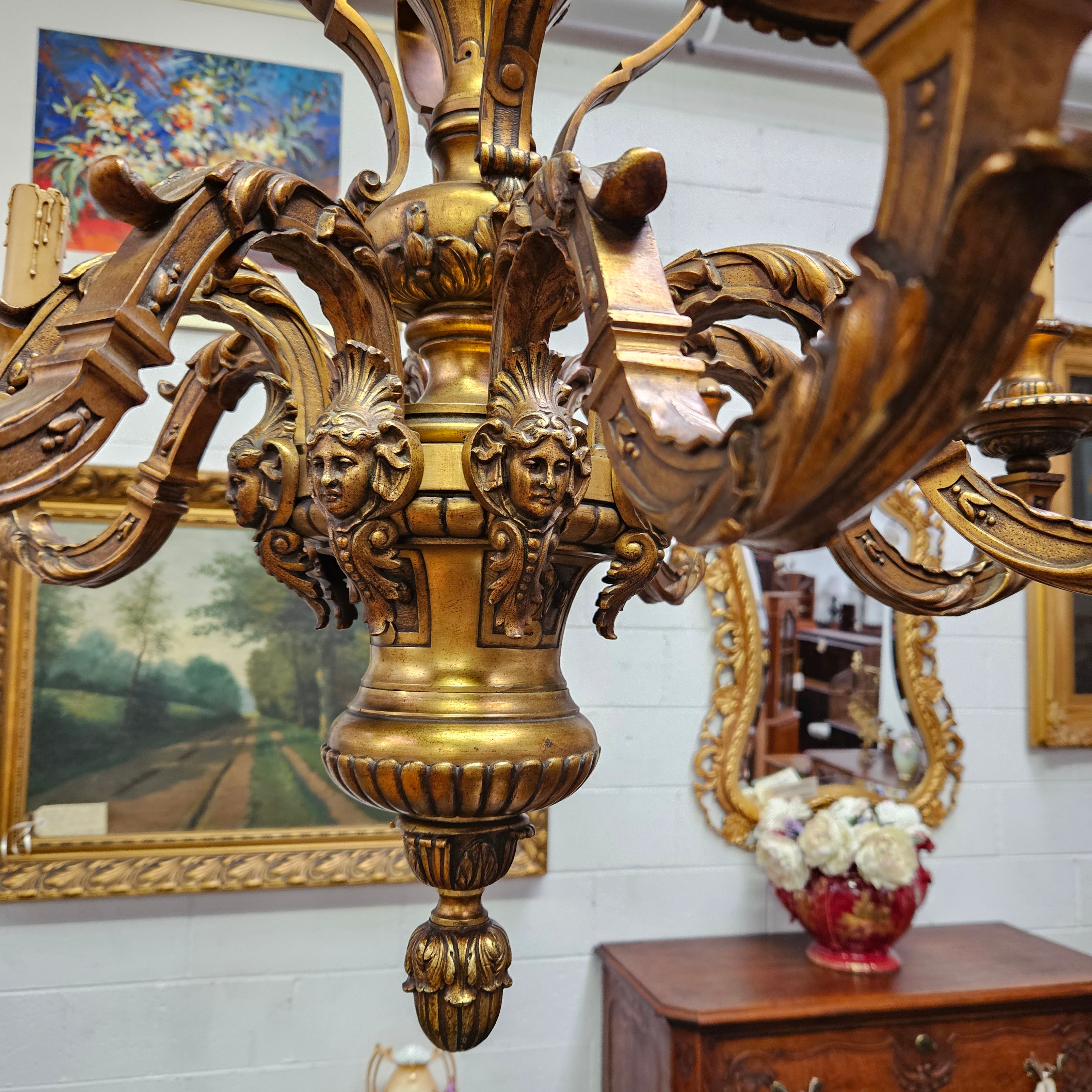 Antique French Napolon III  "Mazarin" Gold Bronze Eight Arm Chandelier