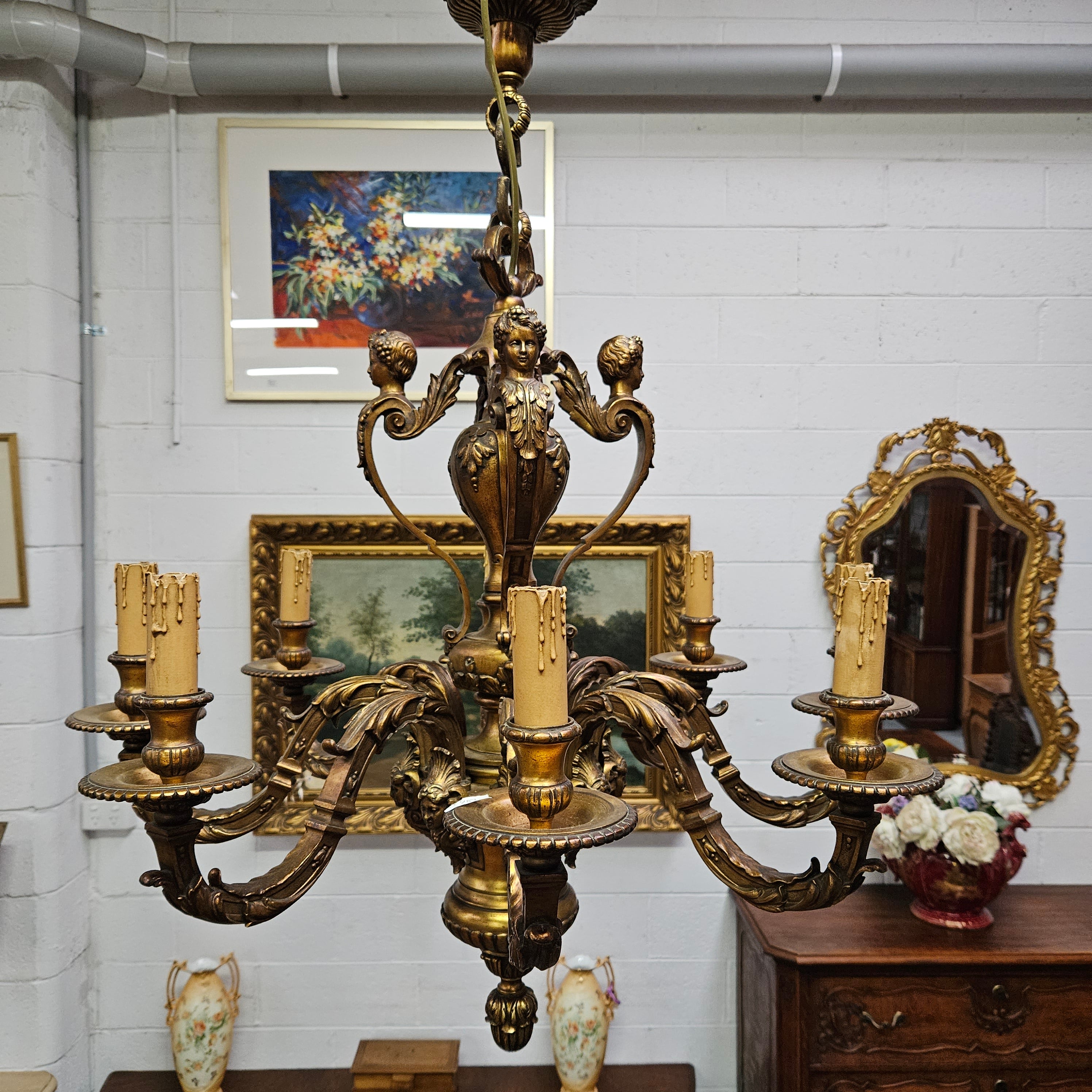 Antique French Napolon III  "Mazarin" Gold Bronze Eight Arm Chandelier
