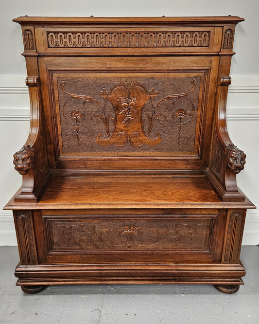 Fabulous 19th Century French Walnut Hall Seat