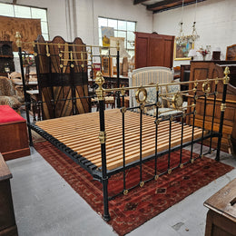 Hard to Find 19the Century King Size Cast Iron & Brass Bed Frame