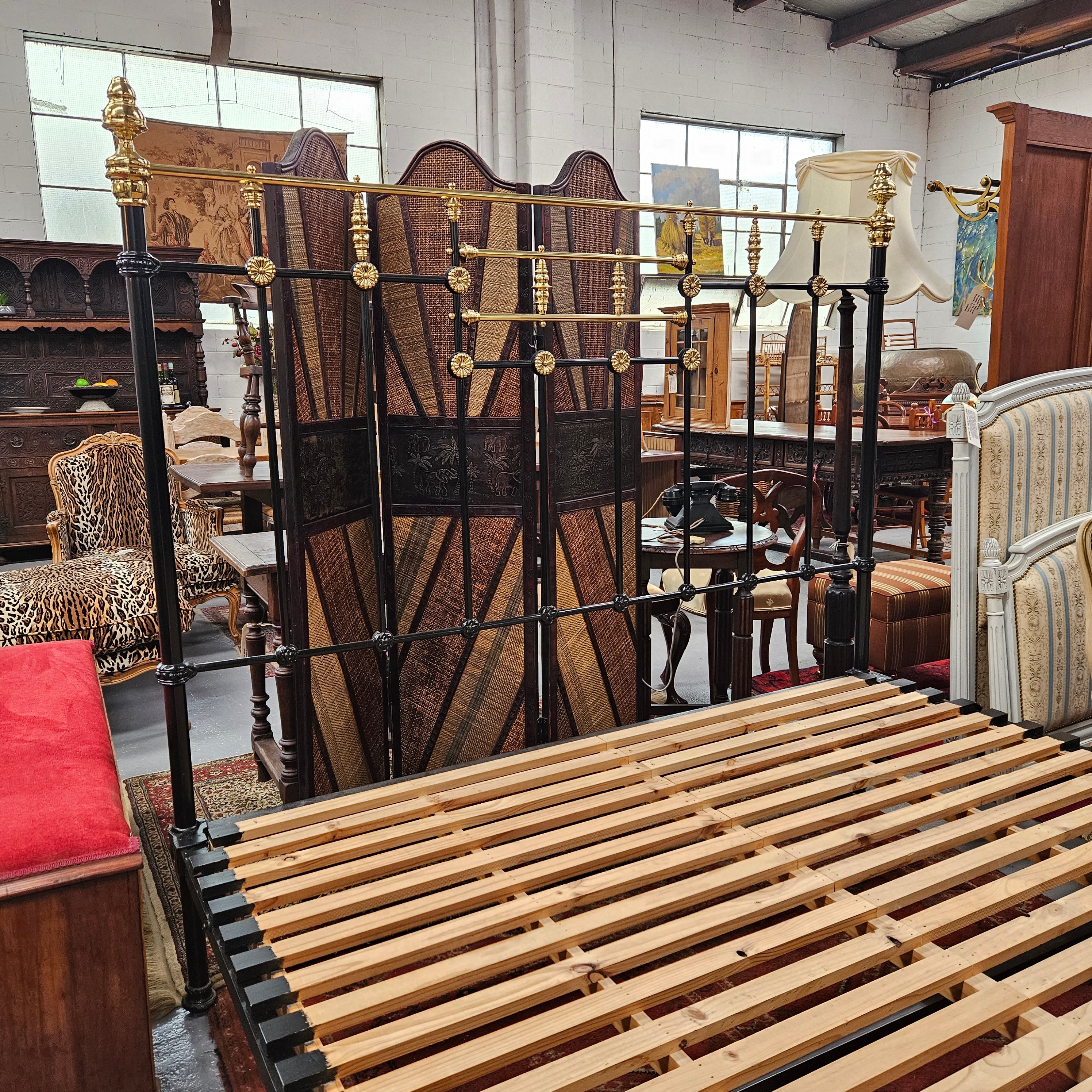 Hard to Find 19the Century King Size Cast Iron & Brass Bed Frame | Antique & Vintage | Moonee Ponds Antiques | Australia Wide
