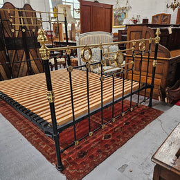 Hard to Find 19the Century King Size Cast Iron & Brass Bed Frame