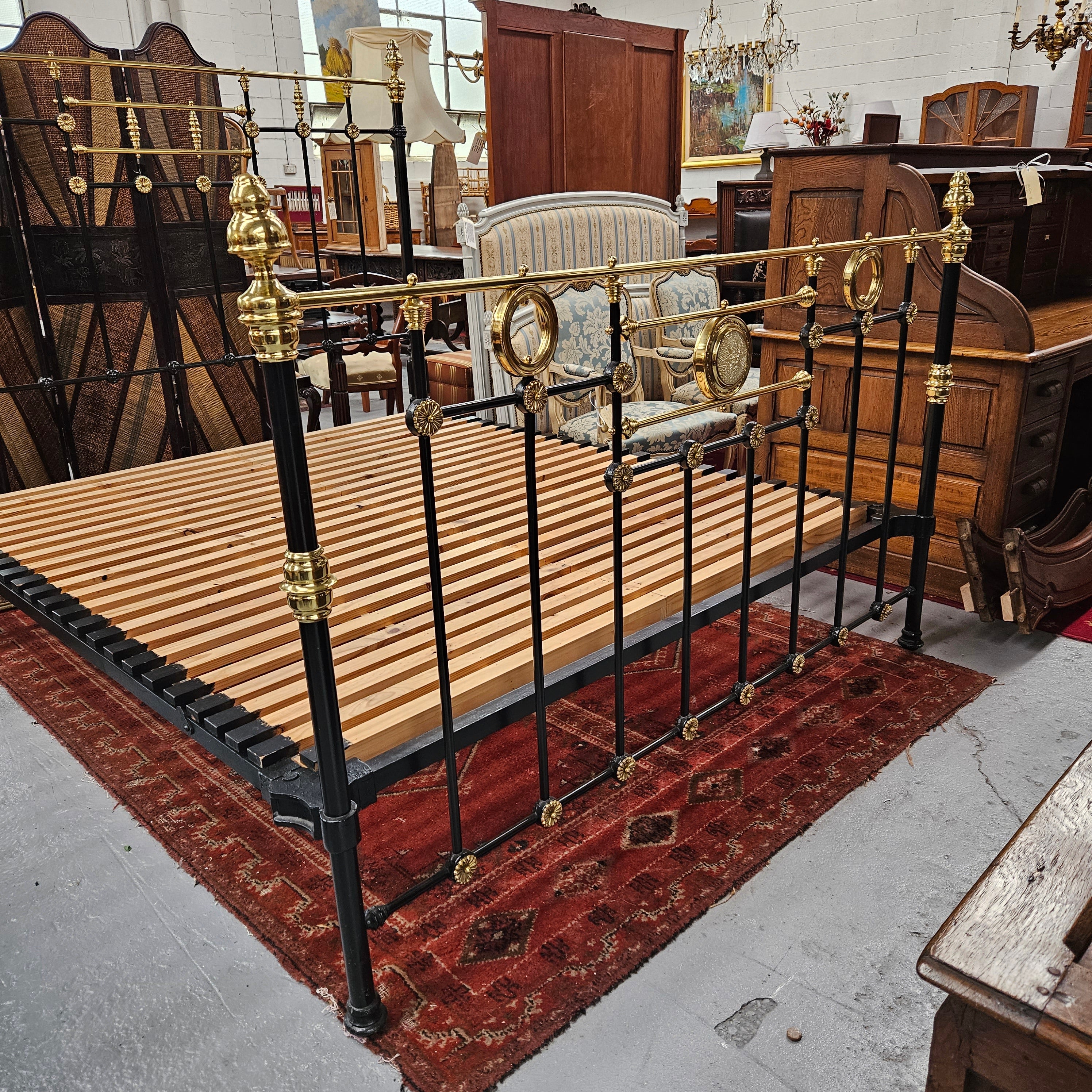 Hard to Find 19the Century King Size Cast Iron & Brass Bed Frame | Antique & Vintage | Moonee Ponds Antiques | Australia Wide