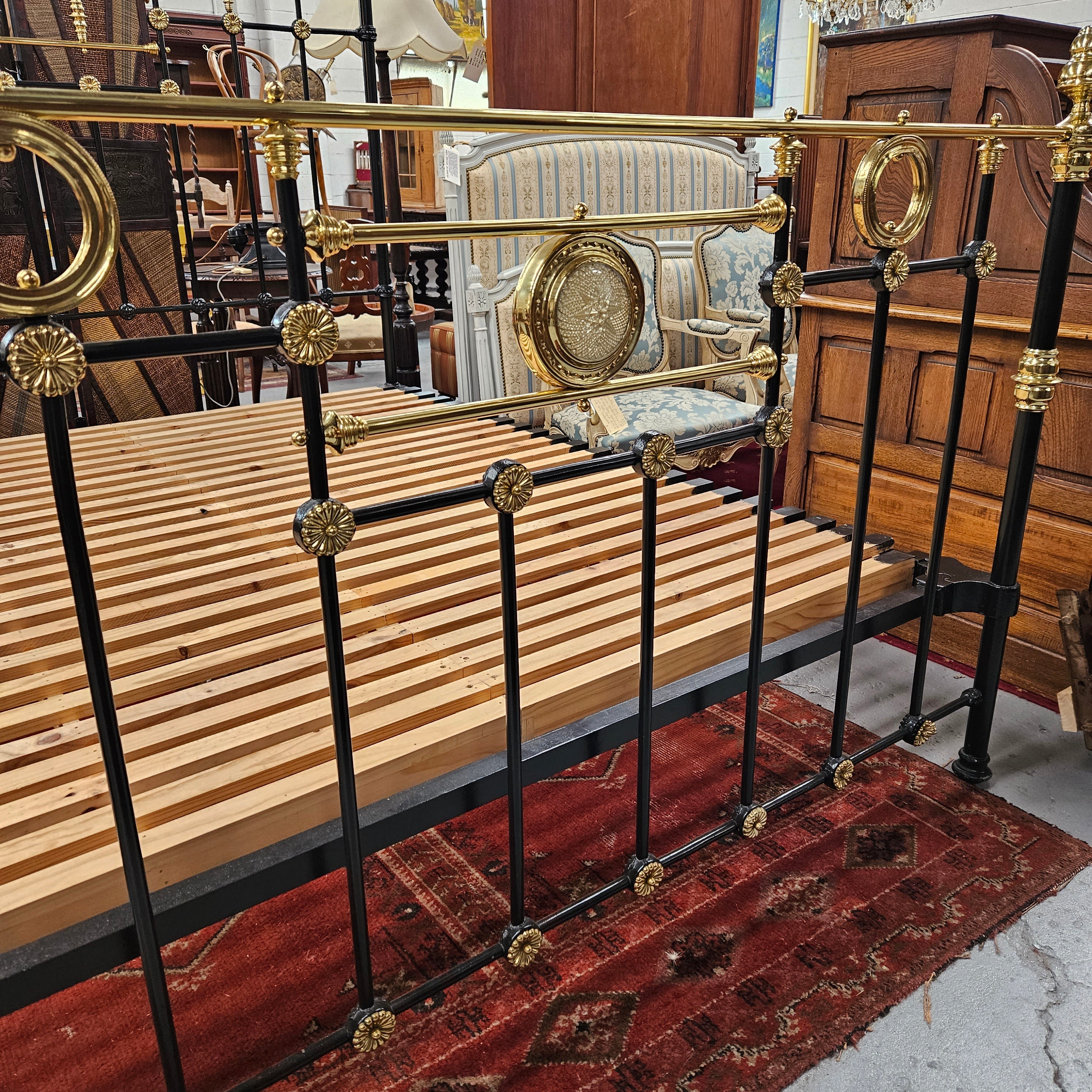 Hard to Find 19the Century King Size Cast Iron & Brass Bed Frame | Antique & Vintage | Moonee Ponds Antiques | Australia Wide