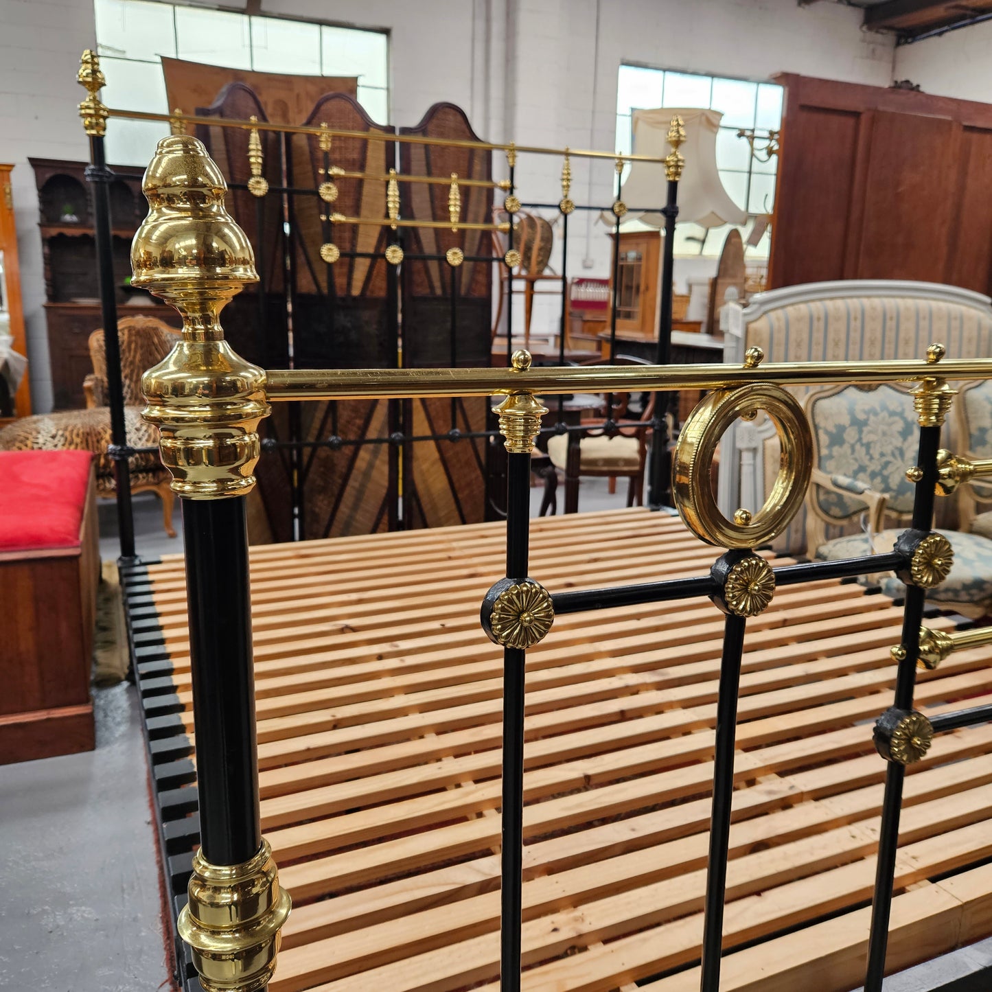 Hard to Find 19the Century King Size Cast Iron & Brass Bed Frame