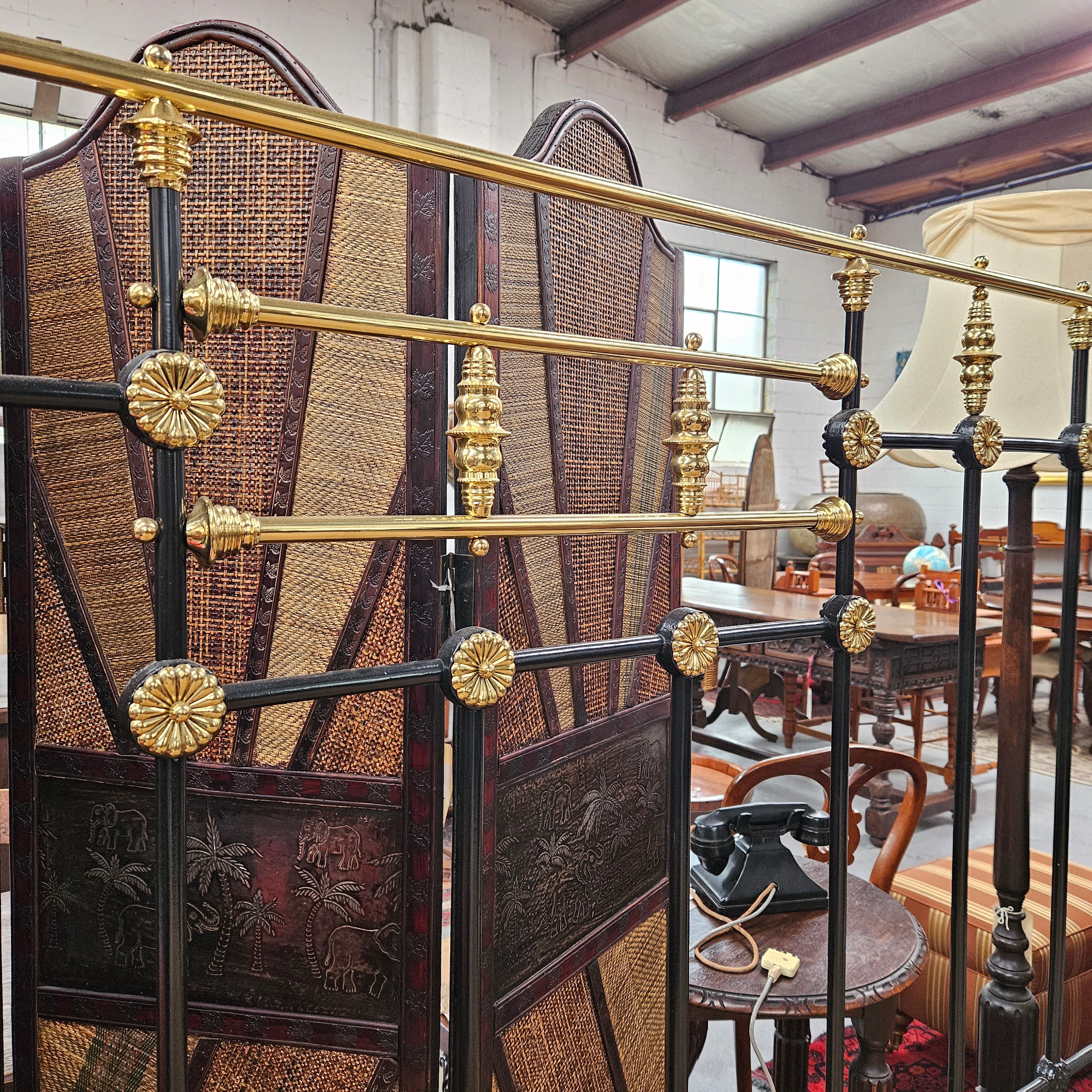 Hard to Find 19the Century King Size Cast Iron & Brass Bed Frame | Antique & Vintage | Moonee Ponds Antiques | Australia Wide