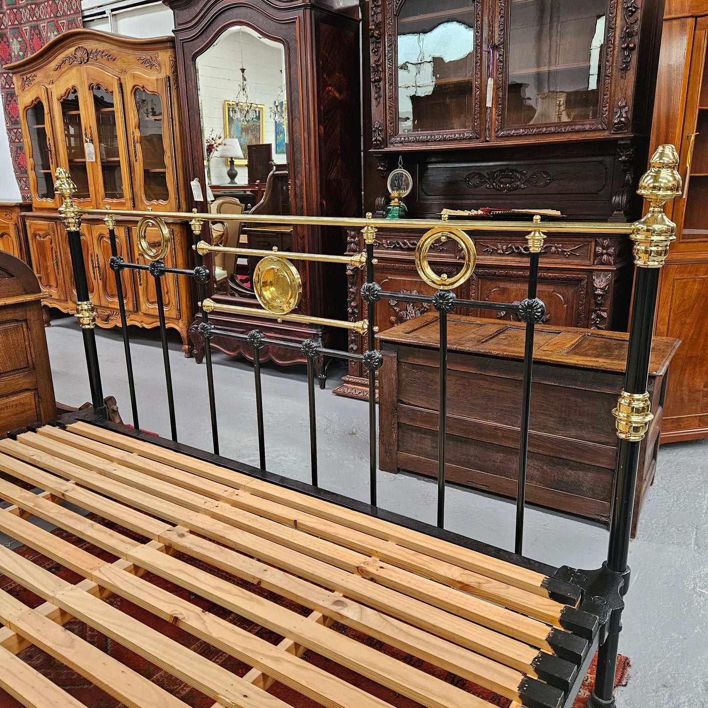 Hard to Find 19the Century King Size Cast Iron & Brass Bed Frame