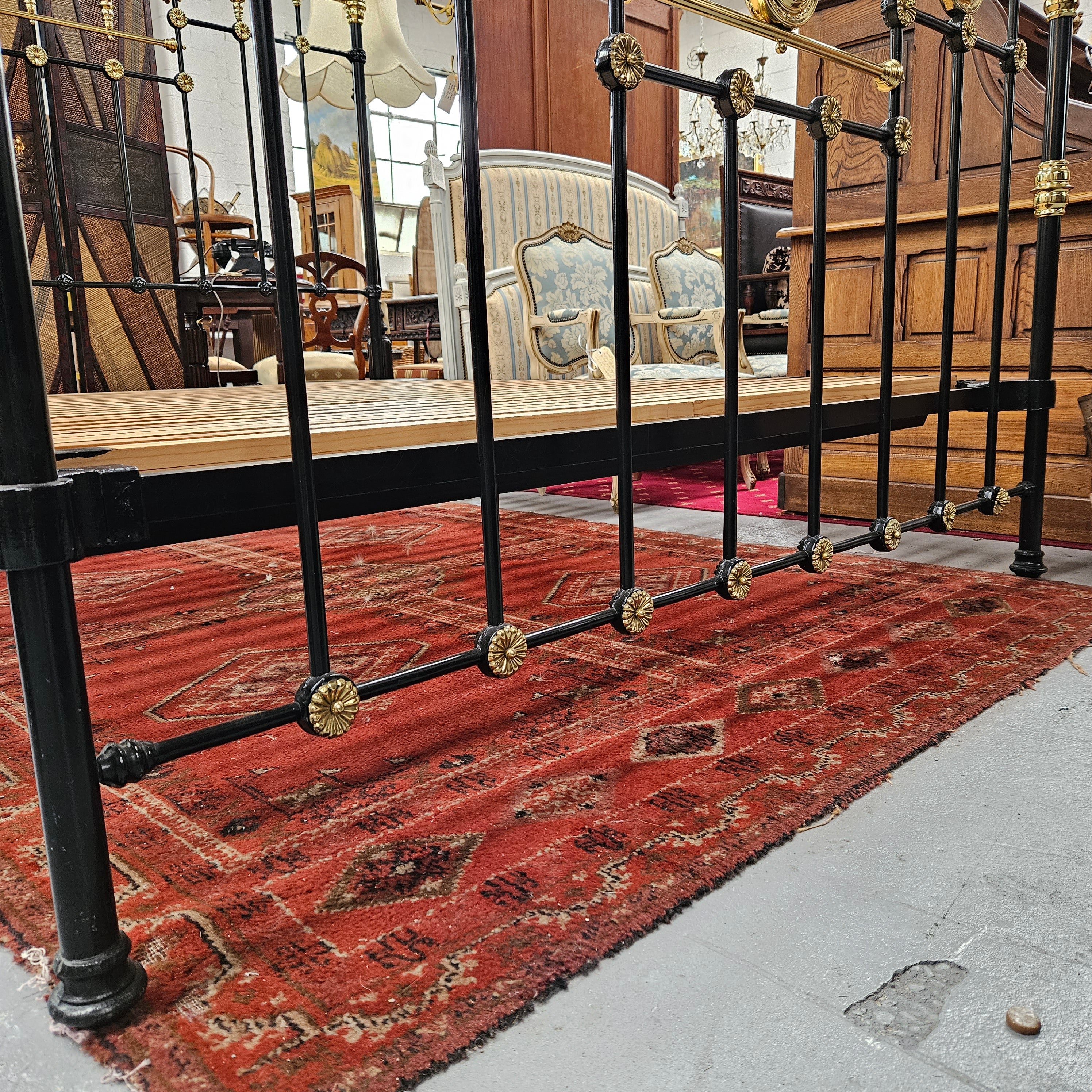 Hard to Find 19the Century King Size Cast Iron & Brass Bed Frame | Antique & Vintage | Moonee Ponds Antiques | Australia Wide