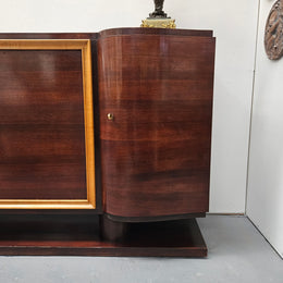 Grand Jules Leleu Style French Art Deco Walnut Four Door Buffet